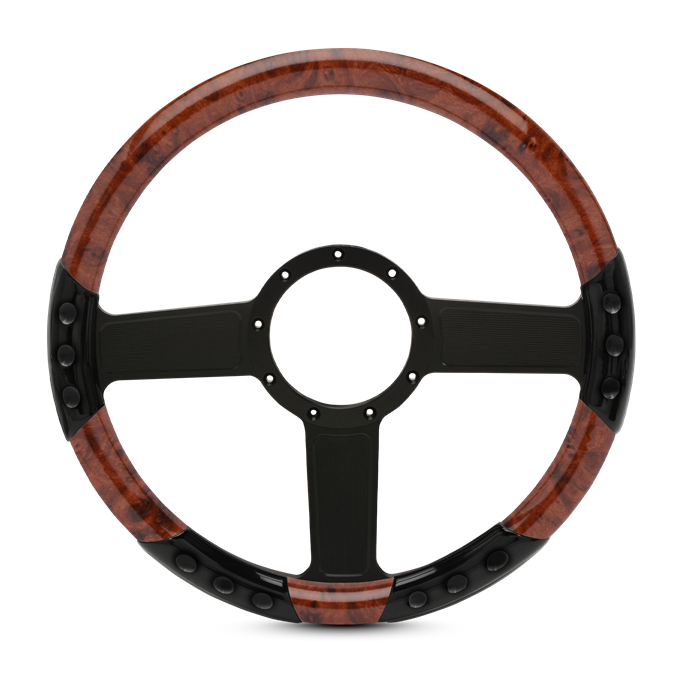 Linear Sport Billet Steering Wheel 13-1/2" Gloss Black Spokes/Woodgrain Grip