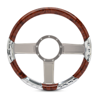 Linear Sport Billet Steering Wheel 13-1/2" Clear Anodized Spokes/Woodgrain Grip