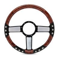 Linear Sport Billet Steering Wheel 13-1/2" Black Spokes with Machined Highlights/Woodgrain Grip