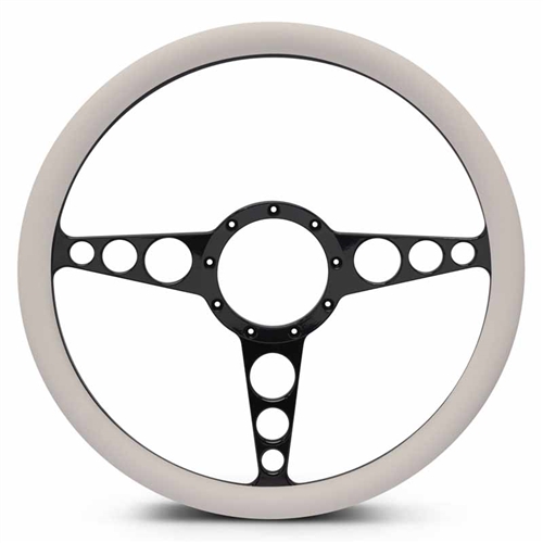 Racer Billet Steering Wheel 15" Gloss Black Spokes/White Grip