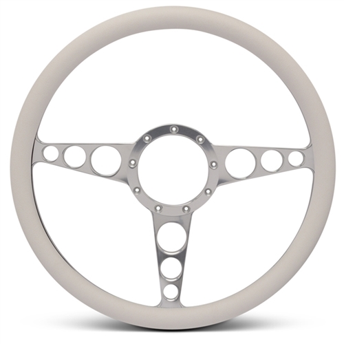 Racer Billet Steering Wheel 15" Clear Anodized Spokes/White Grip