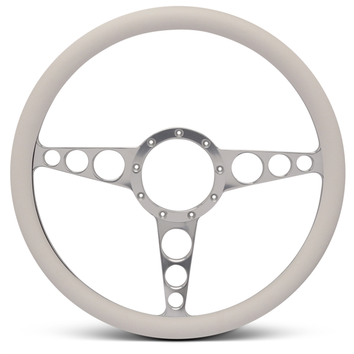 Racer Billet Steering Wheel 15" Clear Anodized Spokes/White Grip