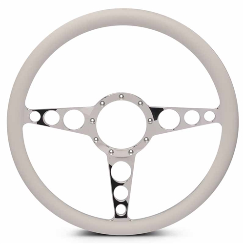 Racer Billet Steering Wheel 15" Clear Coat Spokes/White Grip