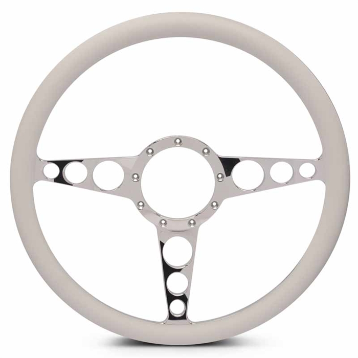 Racer Billet Steering Wheel 15" Polished Spokes/White Grip