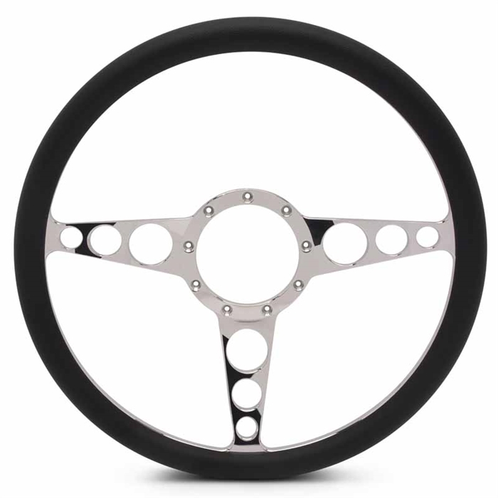 Racer Billet Steering Wheel 15" Polished Spokes/Black Grip