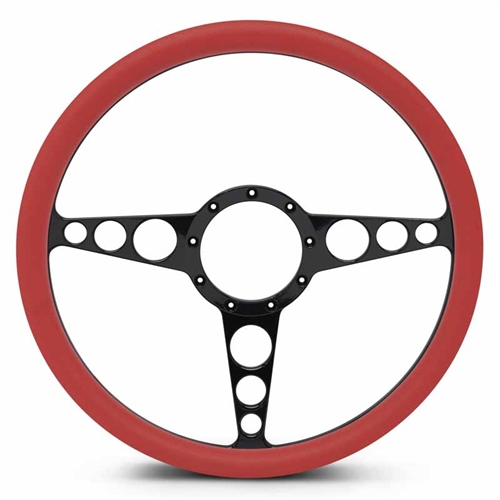 Racer Billet Steering Wheel 15" Gloss Black Spokes/Red Grip