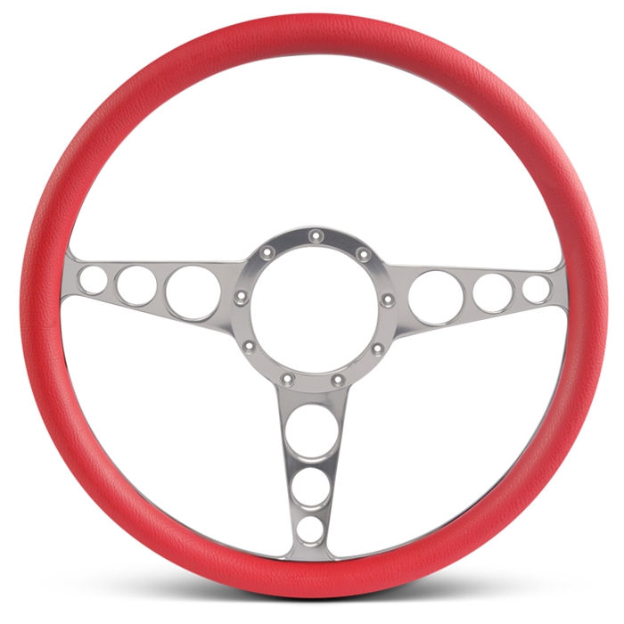 Racer Billet Steering Wheel 15" Clear Anodized Spokes/Red Grip