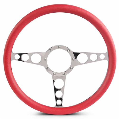 Racer Billet Steering Wheel 15" Clear Coat Spokes/Red Grip