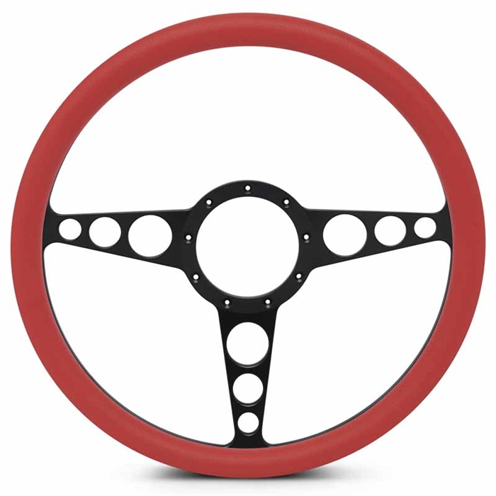 Racer Billet Steering Wheel 15" Matte Black Spokes/Red Grip