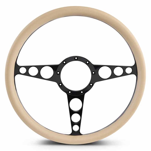 Racer Billet Steering Wheel 15" Gloss Black Spokes/Tan Grip