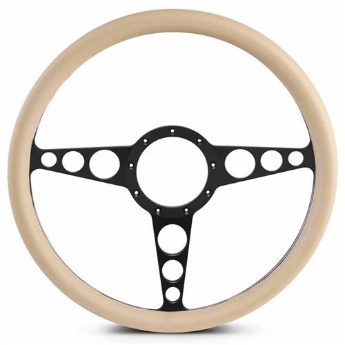 Racer Billet Steering Wheel 15" Matte Black Spokes/Tan Grip