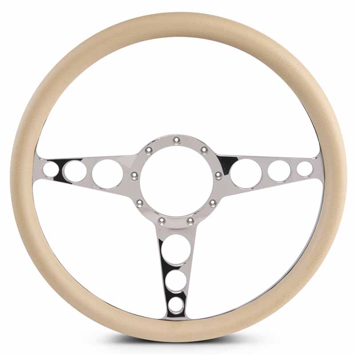 Racer Billet Steering Wheel 15" Polished Spokes/Tan Grip