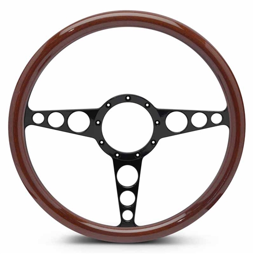 Racer Billet Steering Wheel 15" Gloss Black Spokes/Woodgrain Grip