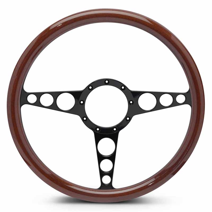 Racer Billet Steering Wheel 15" Gloss Black Spokes/Woodgrain Grip