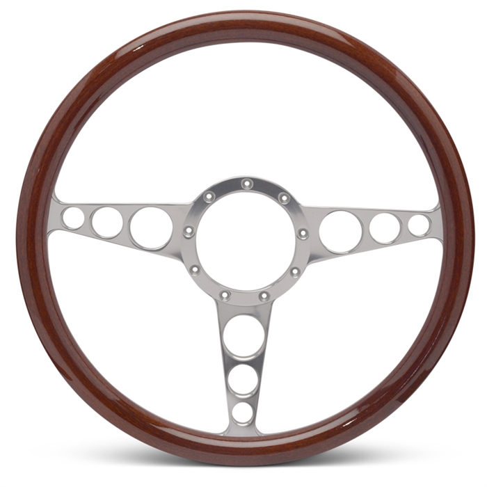 Racer Billet Steering Wheel 15" Clear Anodized Spokes/Woodgrain Grip