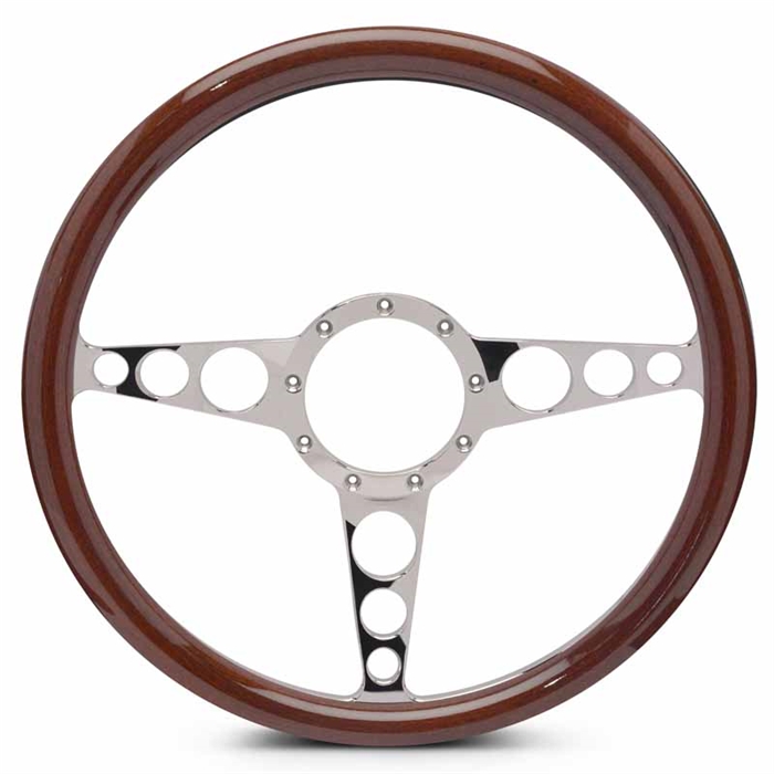 Racer Billet Steering Wheel 15" Clear Coat Spokes/Woodgrain Grip