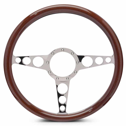 Racer Billet Steering Wheel 15" Polished Spokes/Woodgrain Grip