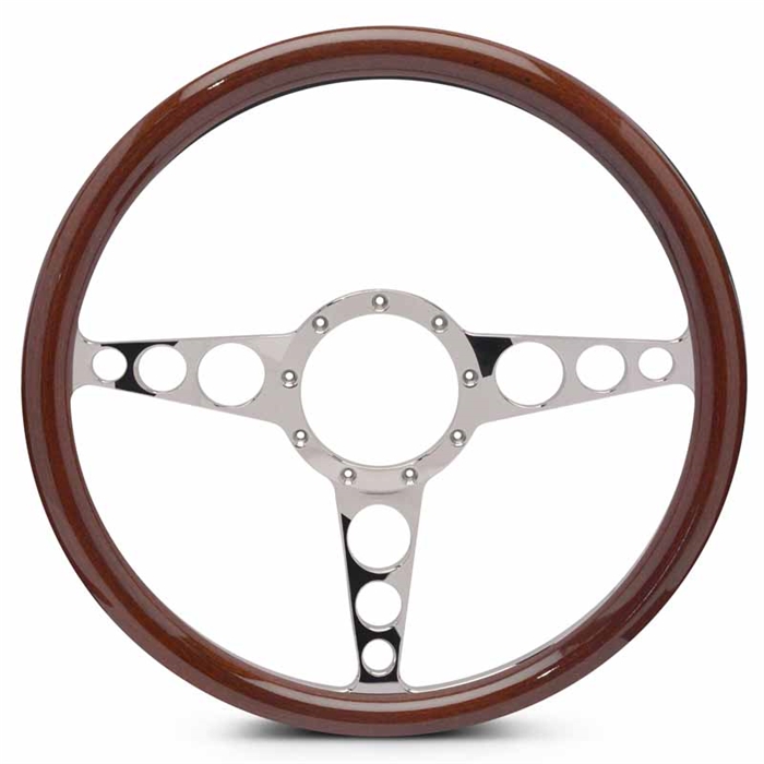 Racer Billet Steering Wheel 15" Polished Spokes/Woodgrain Grip