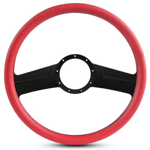 Vintage Billet Steering Wheel 15" Matte Black Spokes/Red Grip