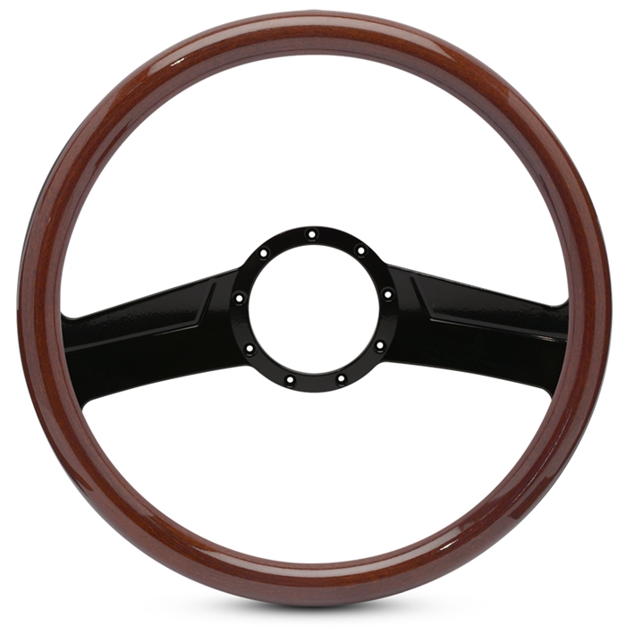 Vintage Billet Steering Wheel 15" Black Anodized Spokes/Woodgrain Grip