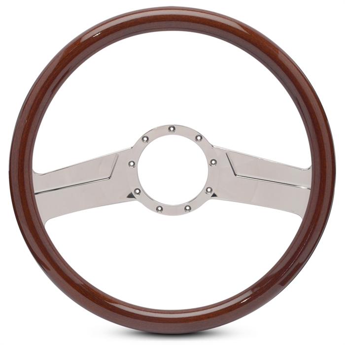 Vintage Billet Steering Wheel 15" Clear Coat Spokes/Woodgrain Grip