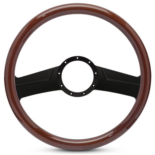 Vintage Billet Steering Wheel 15" Matte Black Spokes/Woodgrain Grip