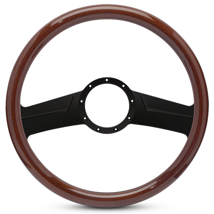 Vintage Billet Steering Wheel 15" Matte Black Spokes/Woodgrain Grip