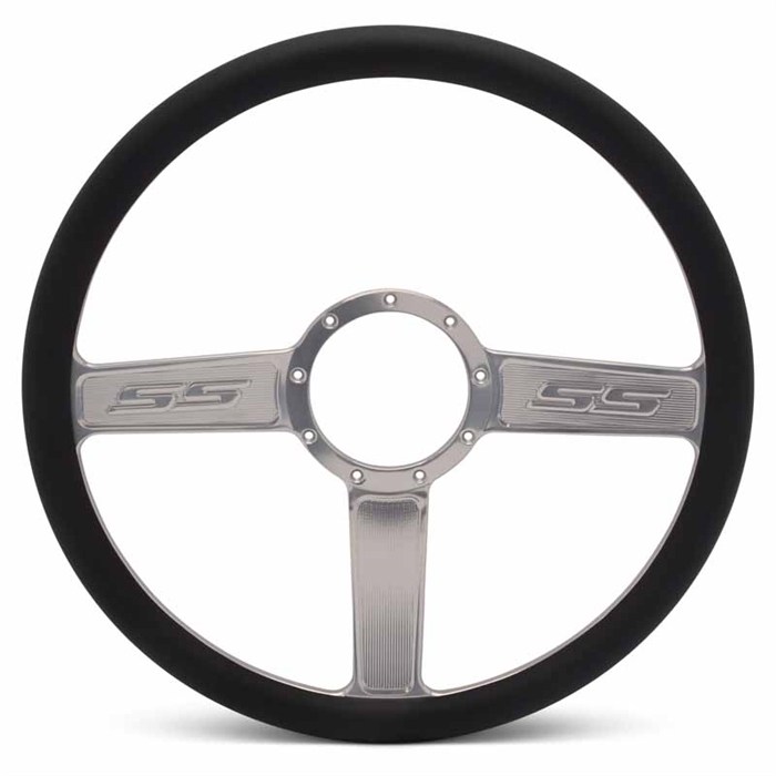 SS Logo Billet Steering Wheel 15" Clear Anodized Spokes/Black Grip