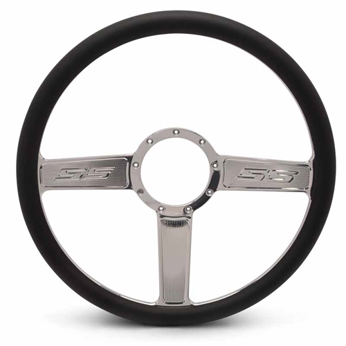 SS Logo Billet Steering Wheel 15" Clear Coat Spokes/Black Grip