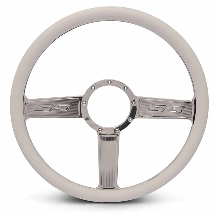 SS Logo Billet Steering Wheel 15" Clear Coat Spokes/White Grip