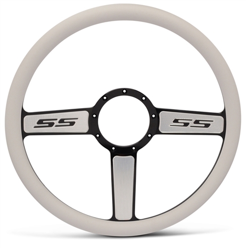 SS Logo Billet Steering Wheel 15" Black Spokes with Machined Highlights/White Grip