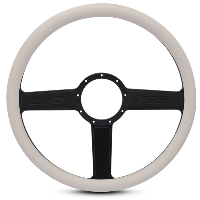 SS Logo Billet Steering Wheel 15" Matte Black Spokes/White Grip