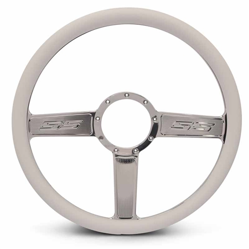 SS Logo Billet Steering Wheel 15" Polished Spokes/White Grip