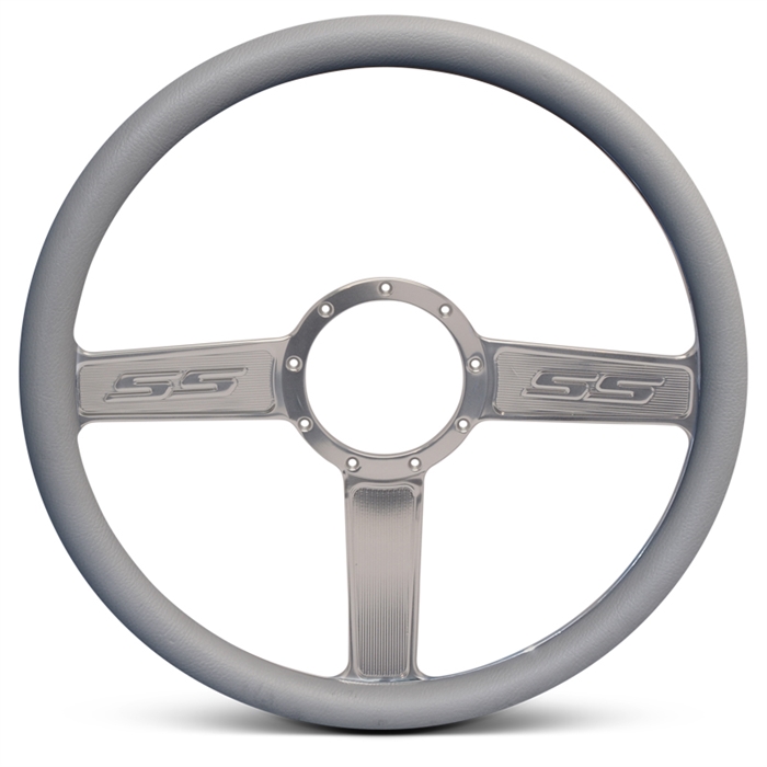 SS Logo Billet Steering Wheel 15" Clear Anodized Spokes/Grey Grip