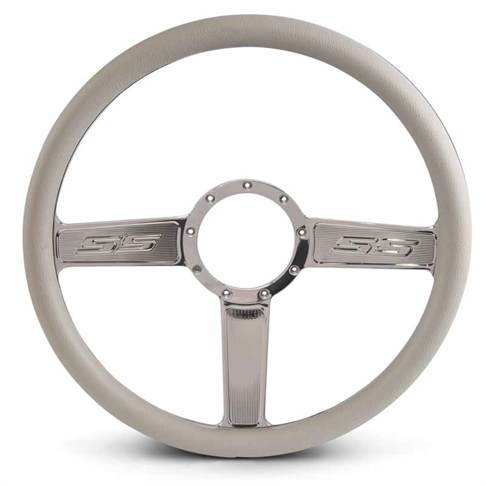 SS Logo Billet Steering Wheel 15" Clear Coat Spokes/Grey Grip