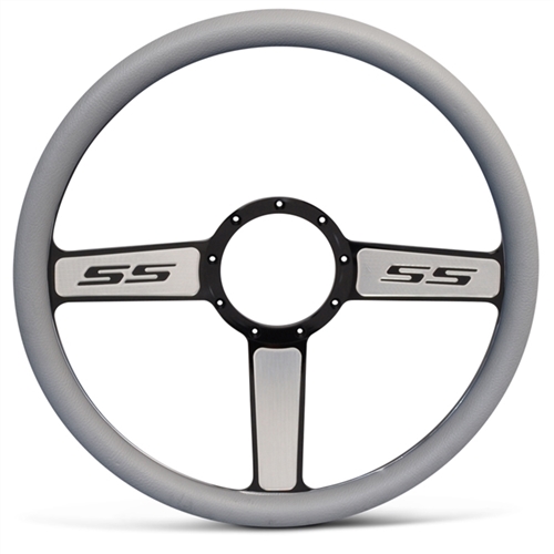 SS Logo Billet Steering Wheel 15" Black Spokes with Machined Highlights/Grey Grip