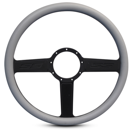 SS Logo Billet Steering Wheel 15" Matte Black Spokes/Grey Grip