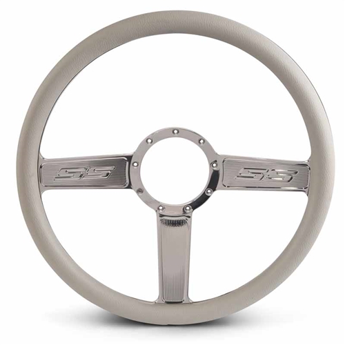 SS Logo Billet Steering Wheel 15" Polished Spokes/Grey Grip