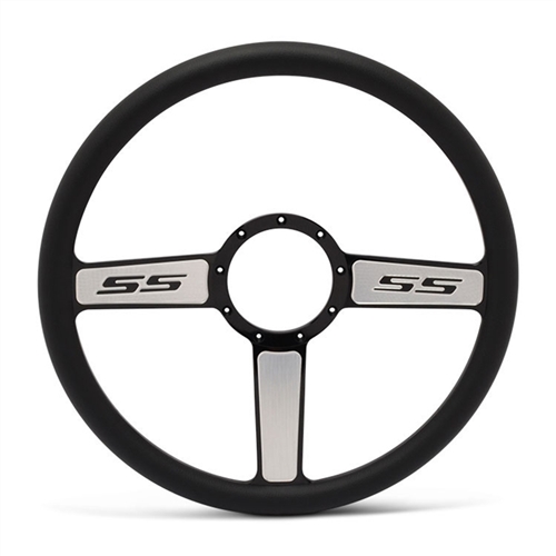 SS Logo Billet Steering Wheel 15" Black Spokes with Machined Highlights/Black Grip