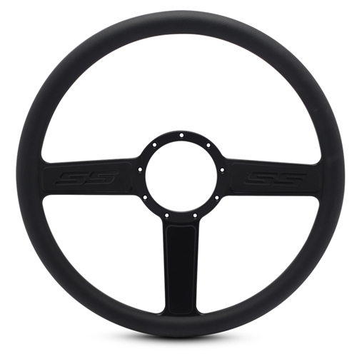 SS Logo Billet Steering Wheel 15" Matte Black Spokes/Black Grip