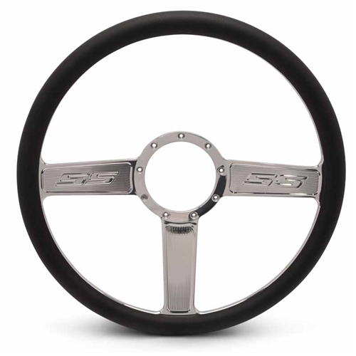 SS Logo Billet Steering Wheel 15" Polished Spokes/Black Grip