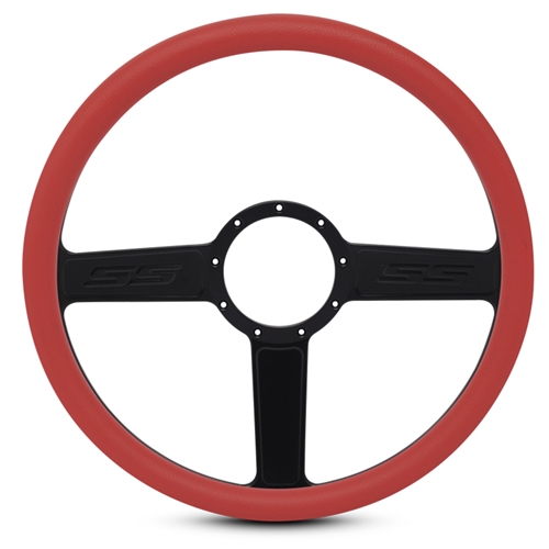 SS Logo Billet Steering Wheel 15" Matte Black Spokes/Red Grip