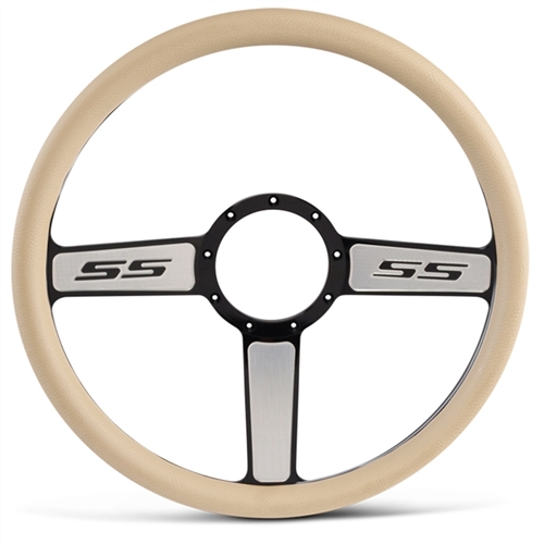 SS Logo Billet Steering Wheel 15" Black Spokes with Machined Highlights/Tan Grip