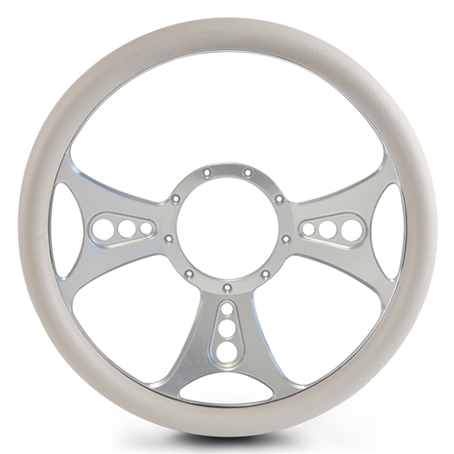 Reaper Billet Steering Wheel 15" Clear Anodized Spokes/White Grip