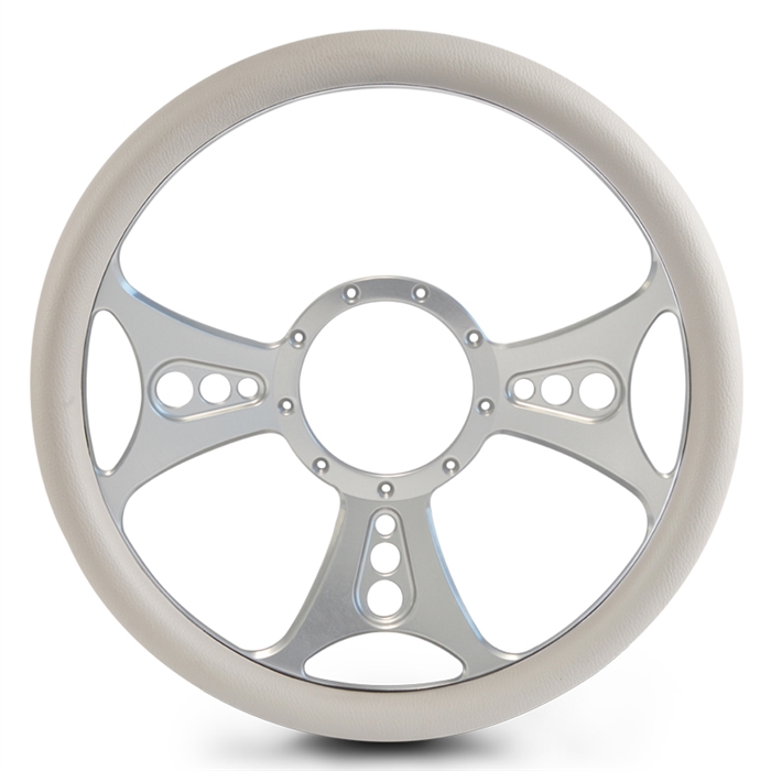 Reaper Billet Steering Wheel 15" Clear Anodized Spokes/White Grip