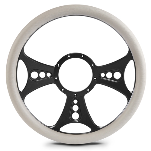 Reaper Billet Steering Wheel 15" Matte Black Spokes/White Grip