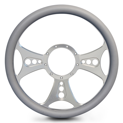 Reaper Billet Steering Wheel 15" Clear Anodized Spokes/Grey Grip