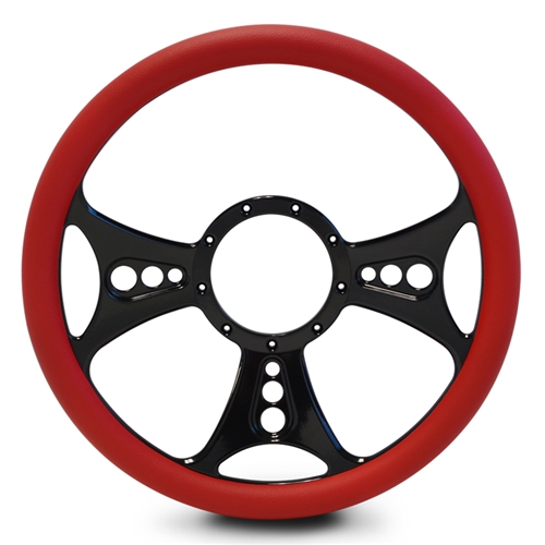 Reaper Billet Steering Wheel 15" Gloss Black Spokes/Red Grip