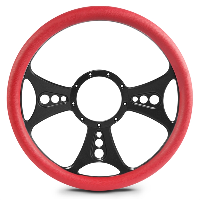 Reaper Billet Steering Wheel 15" Matte Black Spokes/Red Grip