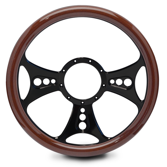Reaper Billet Steering Wheel 15" Gloss Black Spokes/Woodgrain Grip